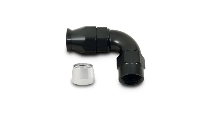 28908 – VIBRANT Hose End Fitting, For PTFE Lined Hose High Flow 90 Degree -8AN Black Anodized Aluminum
